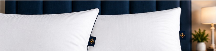 Northcroft pillows styled on a bed